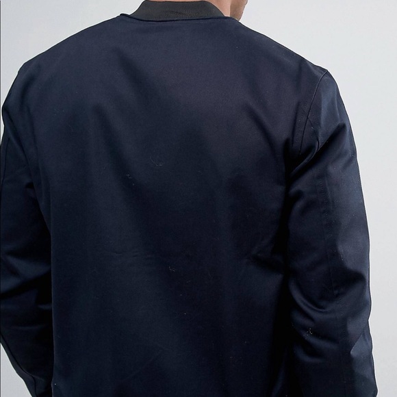 ASOS Bomber Jacket with Sleeve Zip in Navy - Picture 3 of 3